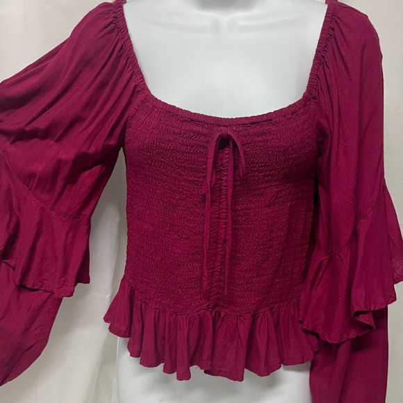 Billa 77 Smocked Crop Top off shoulders or On Flowing Double Bell sleeves India - Picture 4 of 8